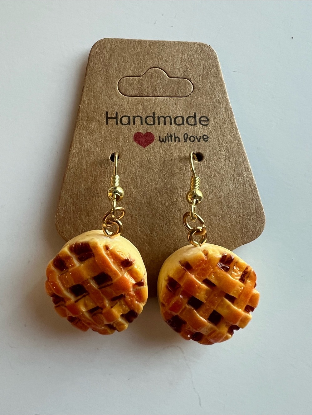 Handmade Mini Pie Lattice Dangle Earrings - foodie jewelry